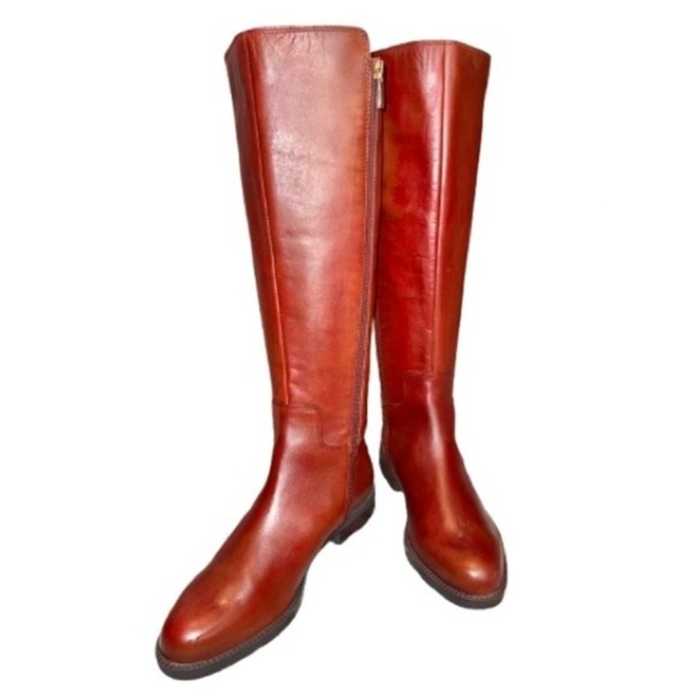 FRANCO SARTO Cheshire Cognac‎ Red Brown Tall Zip Leather Riding Boots | Sz 8.5M